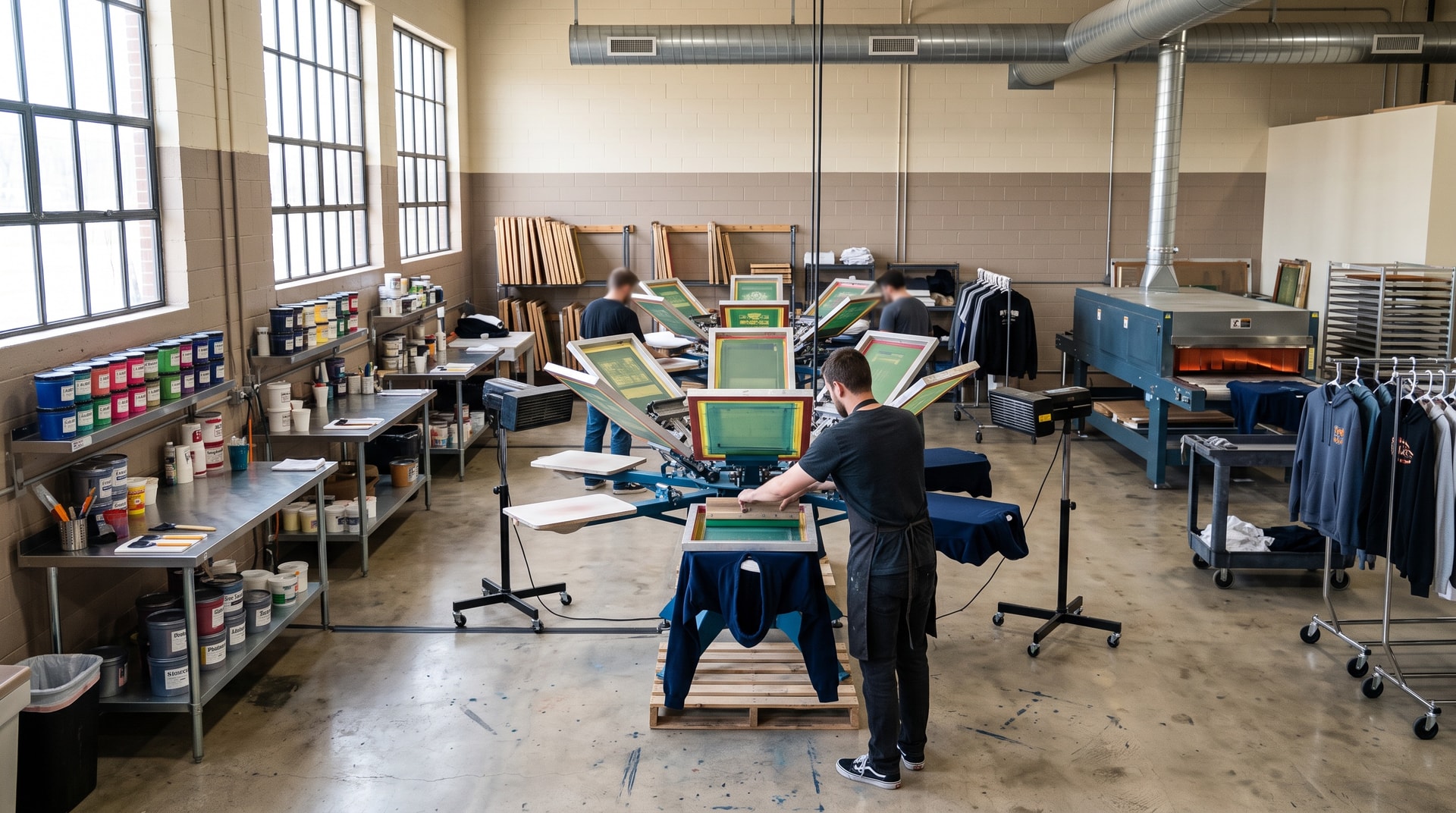 Screen printing production in progress